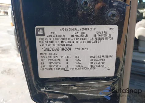 2006 Chevrolet Tahoe Ls from USA, damaged, VIN 1GNEC13V66R168568